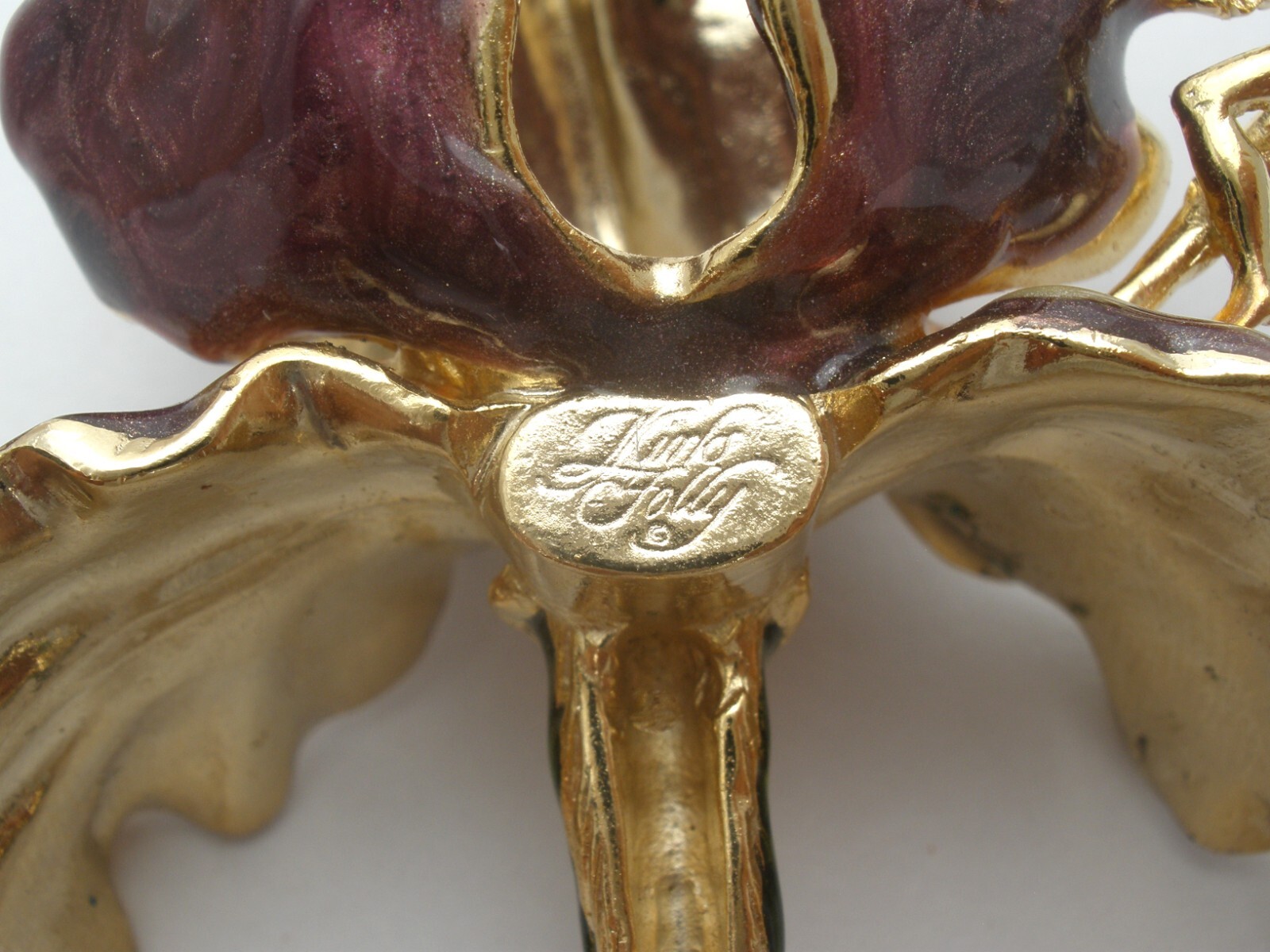 Kirks Folly Signed Brooch Purple Iris Enamel Orchid Pin With Golden Fairy