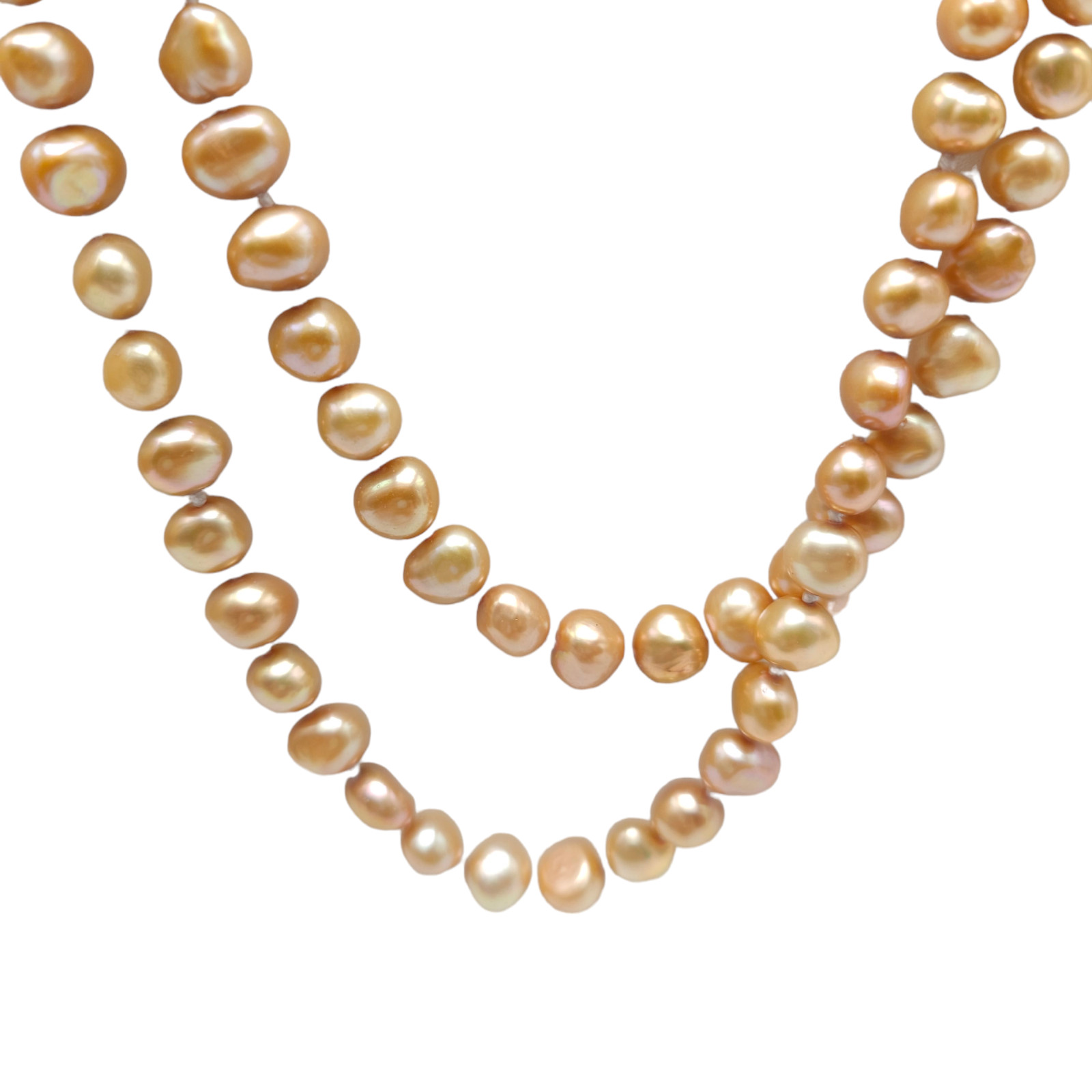 Champagne High Luster Pearl Long Hand-Knotted Necklace Vintage No Clasp