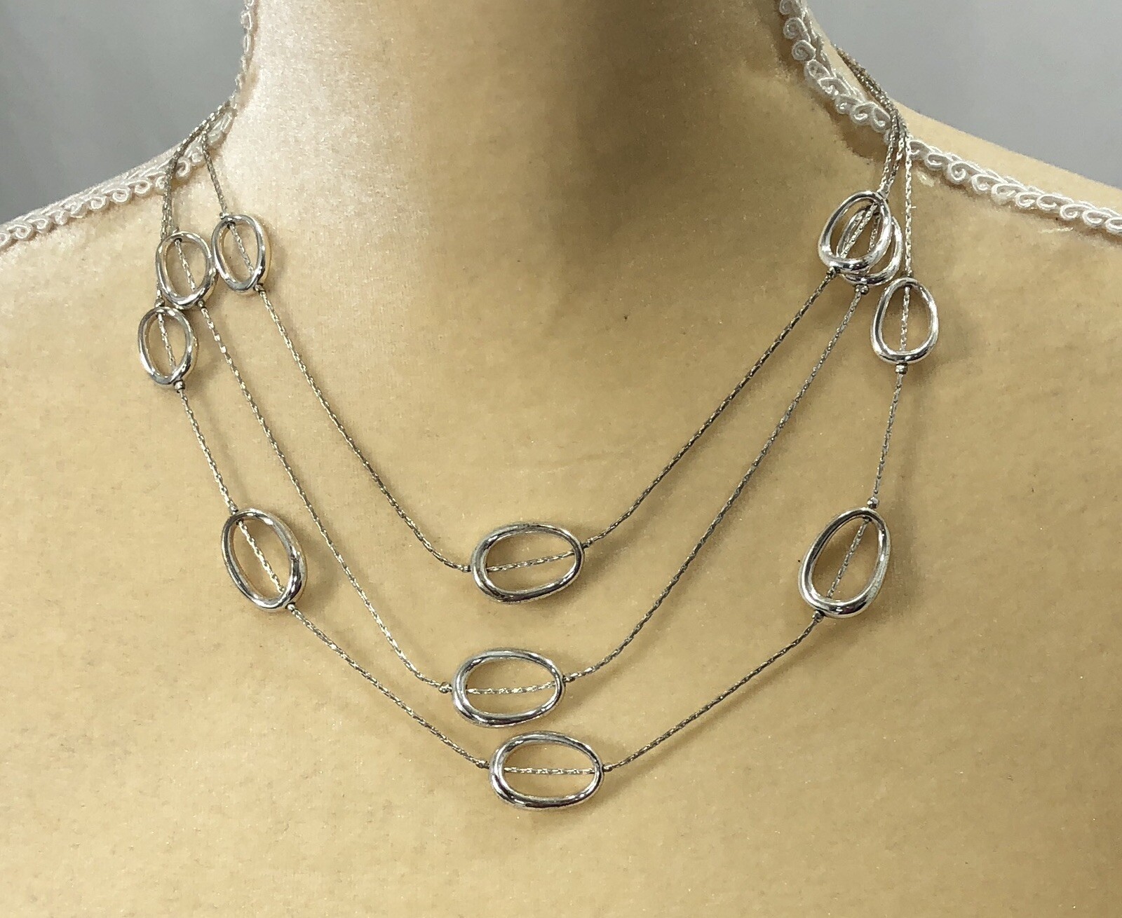 Trifari Multi-Chain Necklace Station Silver 16 in to 17.5 in Length – Vintage