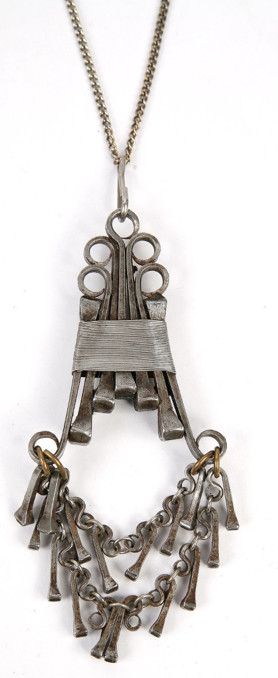 Modernist Brutalist STEEL Horseshoe Nail Pendant Henk Brinkman Chain Necklace
