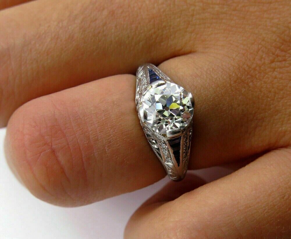 1.55CT White Round Cut Simulated Diamond Art Deco Wedding Sterling Silver Ring