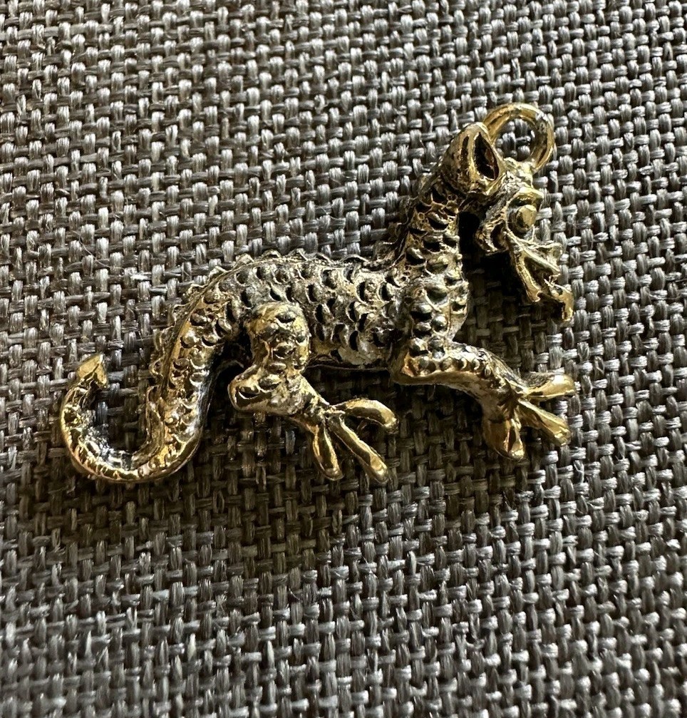 Vintage Dragon Pendant Gold Tone Fantasy Whimsical Pendant