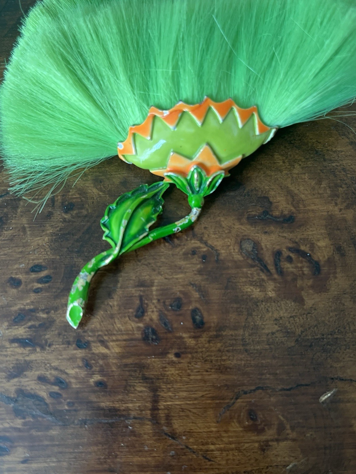 Vintage Hattie Carnegie Flower Brooch Lime Green Dynel Fiber Large Unique 60s