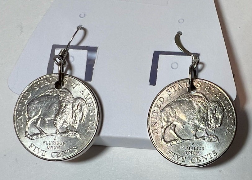 Modern Buffalo Nickel Coin Jewelry Earrings 2005 Denver Mint Vintage