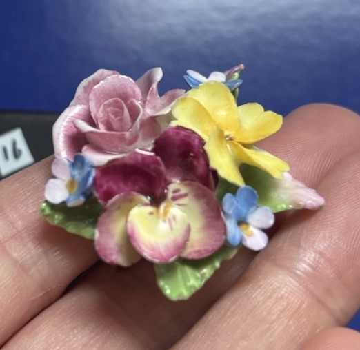 Vintage Porcelain Brooch with Floral Design Bone China, Made in England