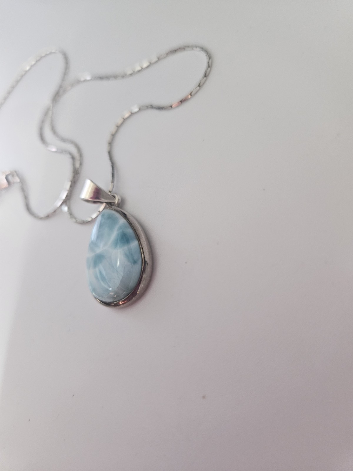 Vintage 925 Sterling Silver Natural Larimar Pendant Necklace 16″