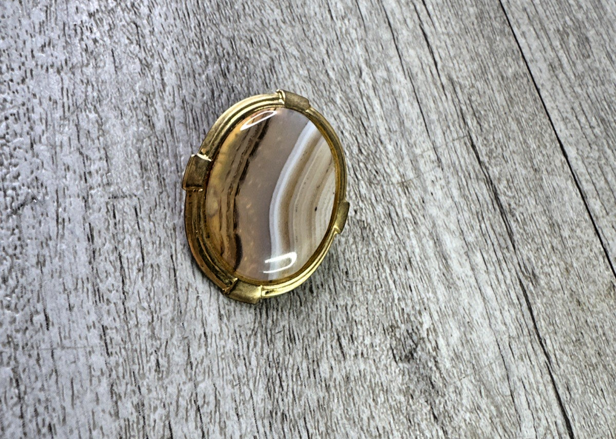 Unbranded Oval Agate Brooch Gold Tone Browns White