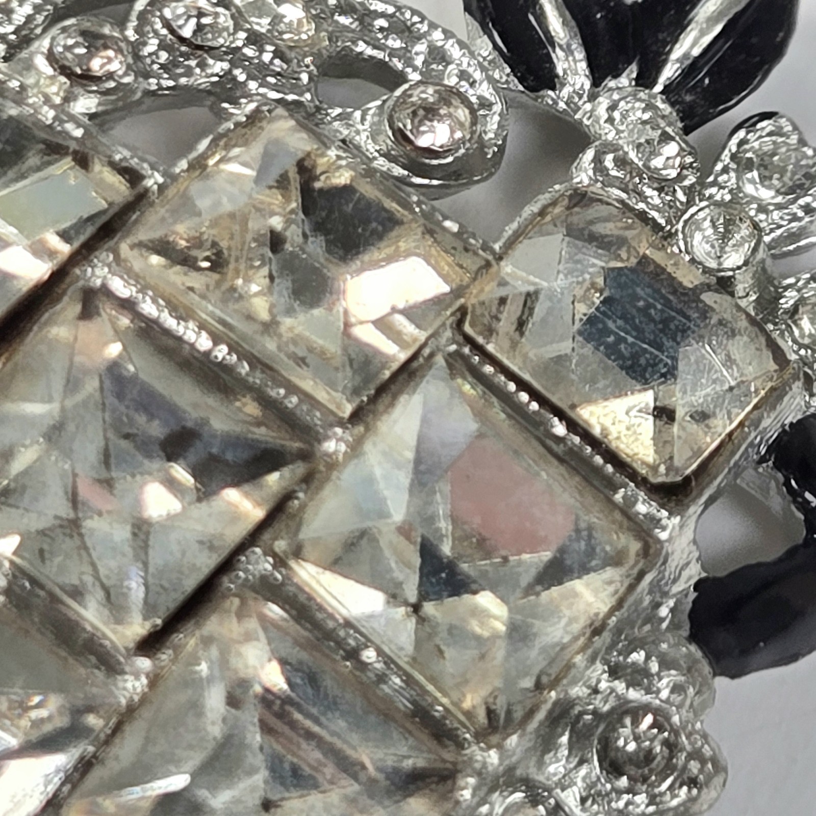Art Deco Rhinestone & Black Enamel Lavaliere Pendant Only