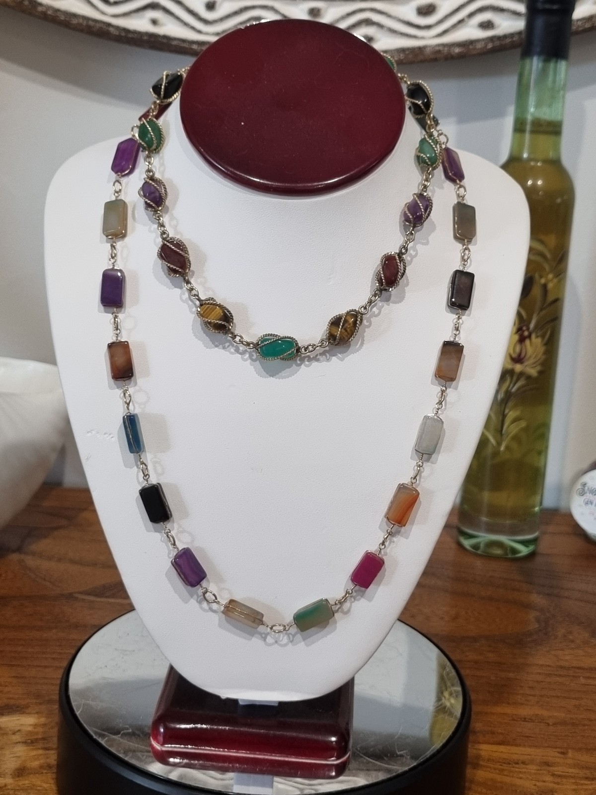 Vintage 1960s 12k Gold Filled Semi Precious stone necklaces See Video