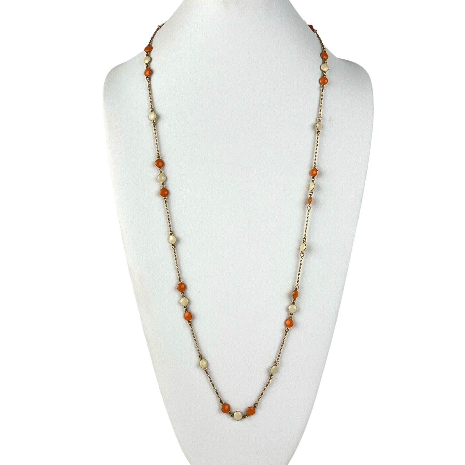 Necklace By Luxe Retro Beveled Orange Cream Enamel Dots Delicate Gold Tone Chain
