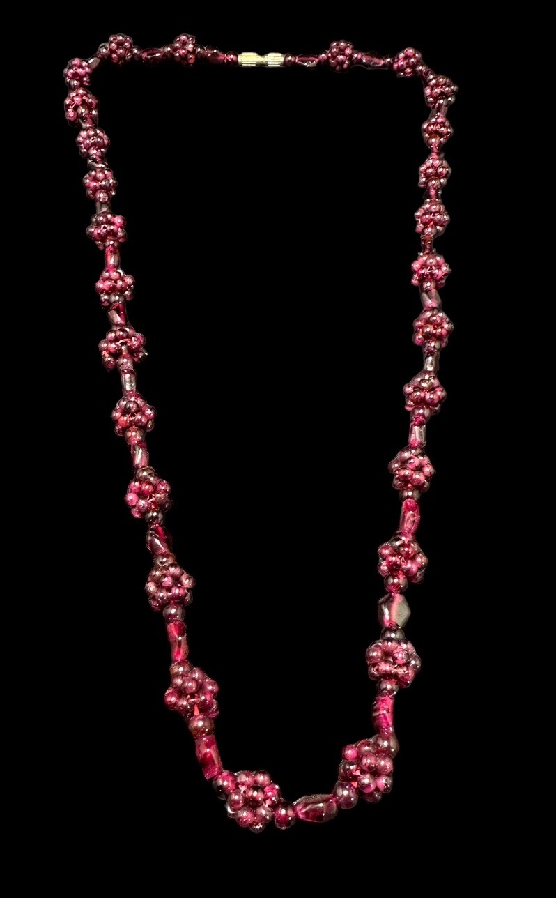 Art Deco Red Garnet Pyrope Necklace Cluster Beaded Berry Accents 26.5 Inches