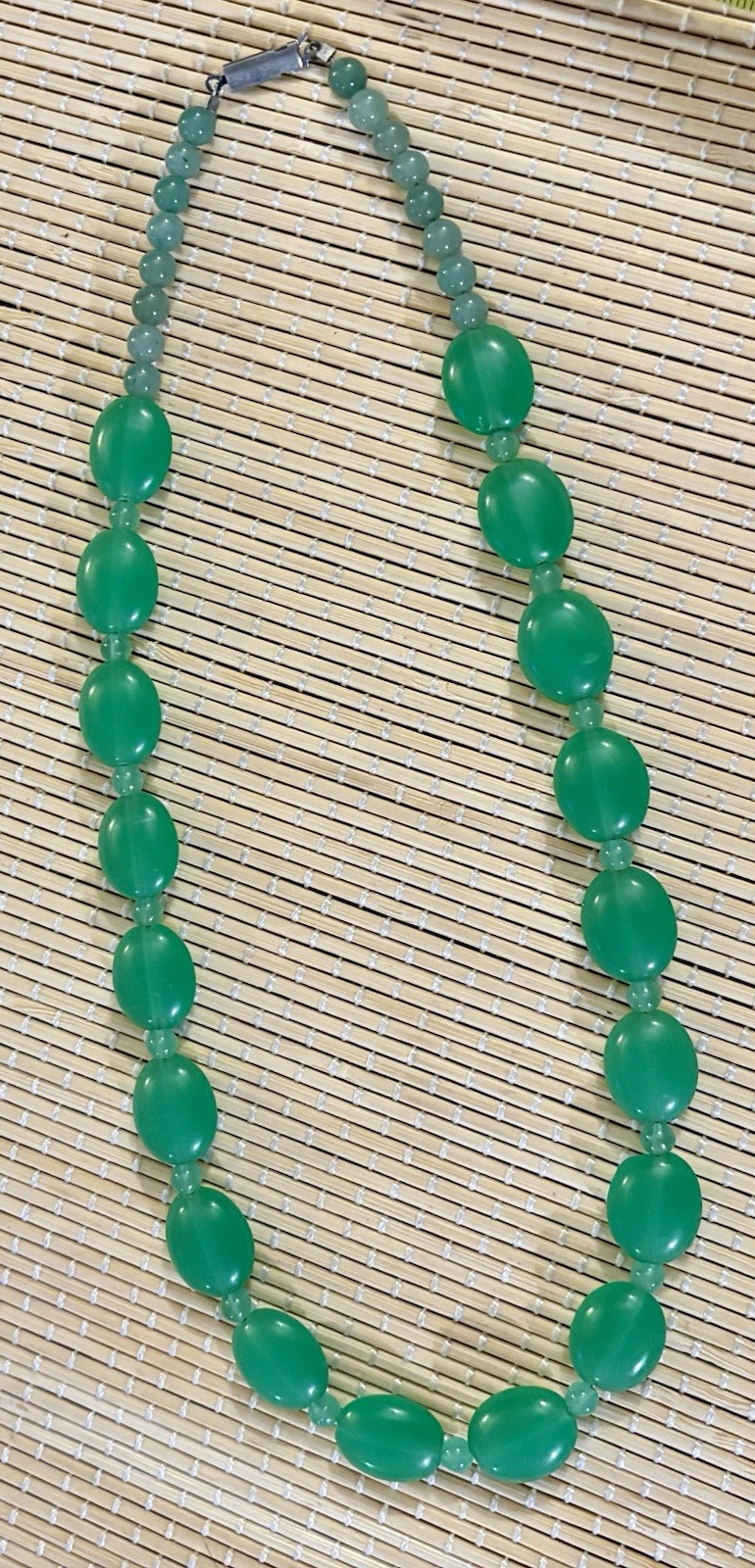 Vintage Czech Art Deco Vaseline Necklace 18” W/18 3/4” Beads 17 Spacers