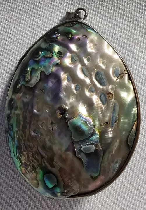 Large 925 Sterling Silver Abalone Paua Shell Pendant Teardrop Iridescent Vintage