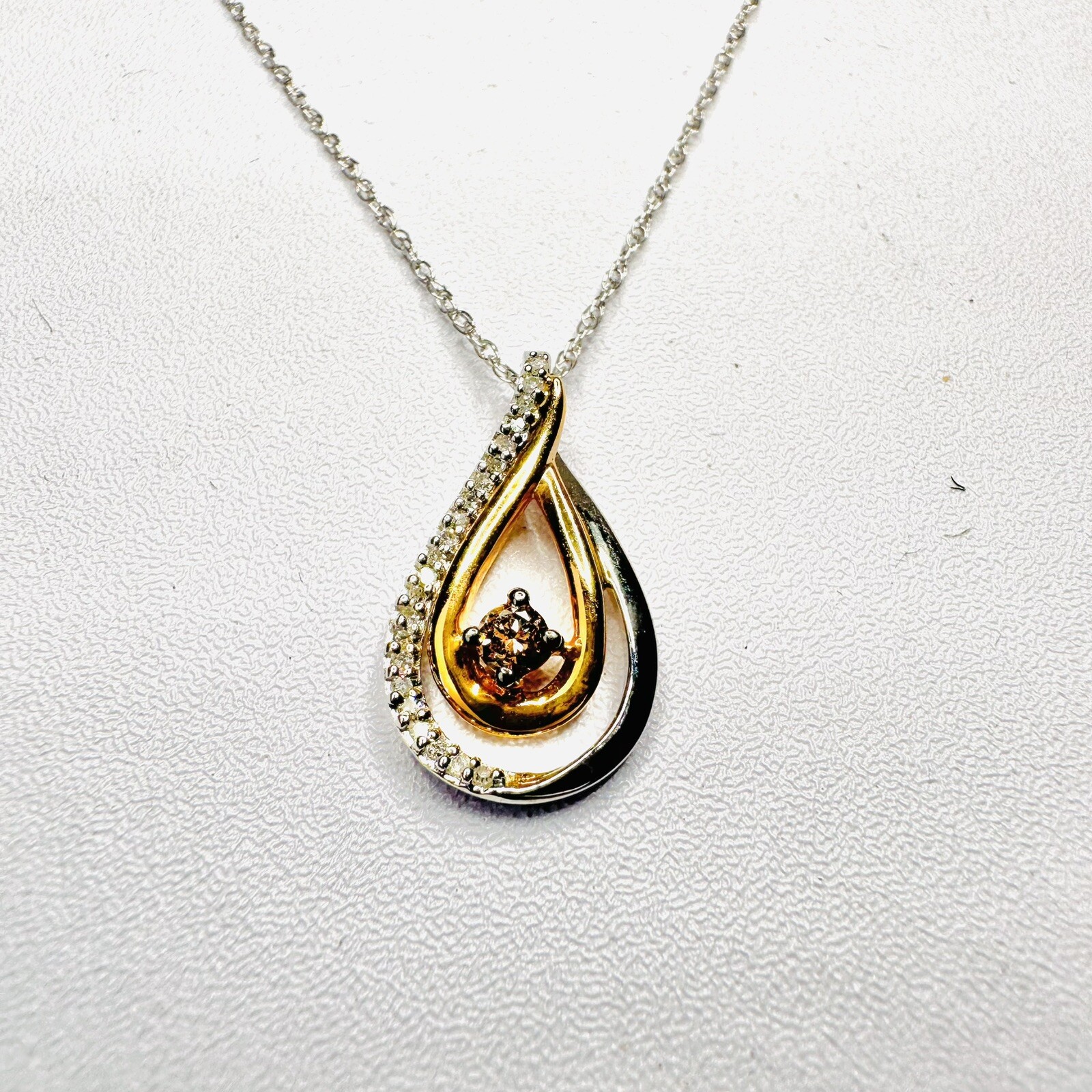 Vintage 14k White & Yellow Gold Champagne & White Diamond Pendant Necklace