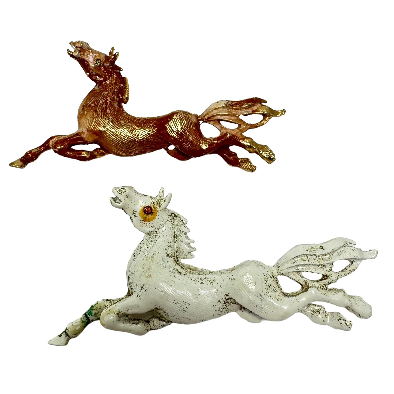 Vintage Pair Enamel Running Horse Brooch Lot