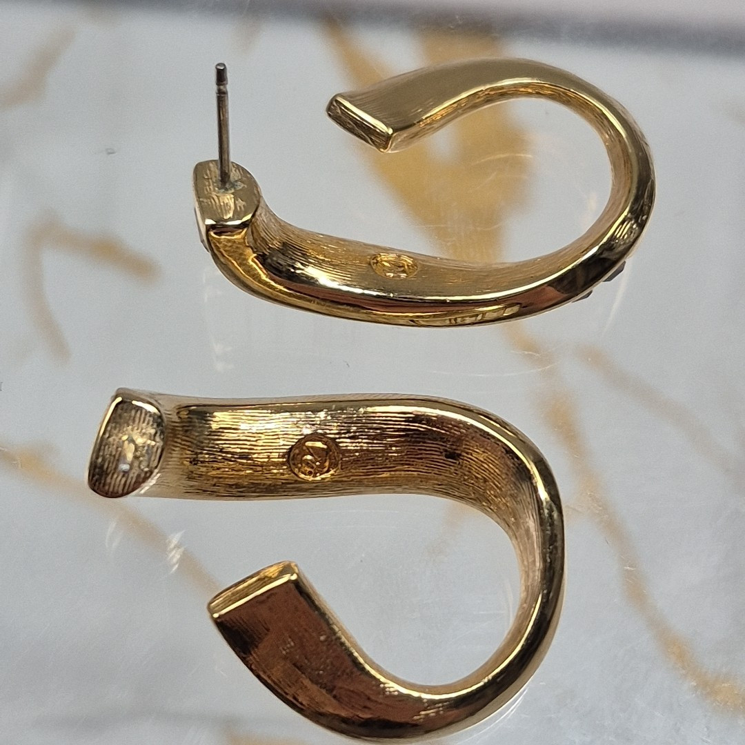 Vintage Swarovski Costume Yellow Gold Tone Crystal Bagguette Swoop Post Earrings