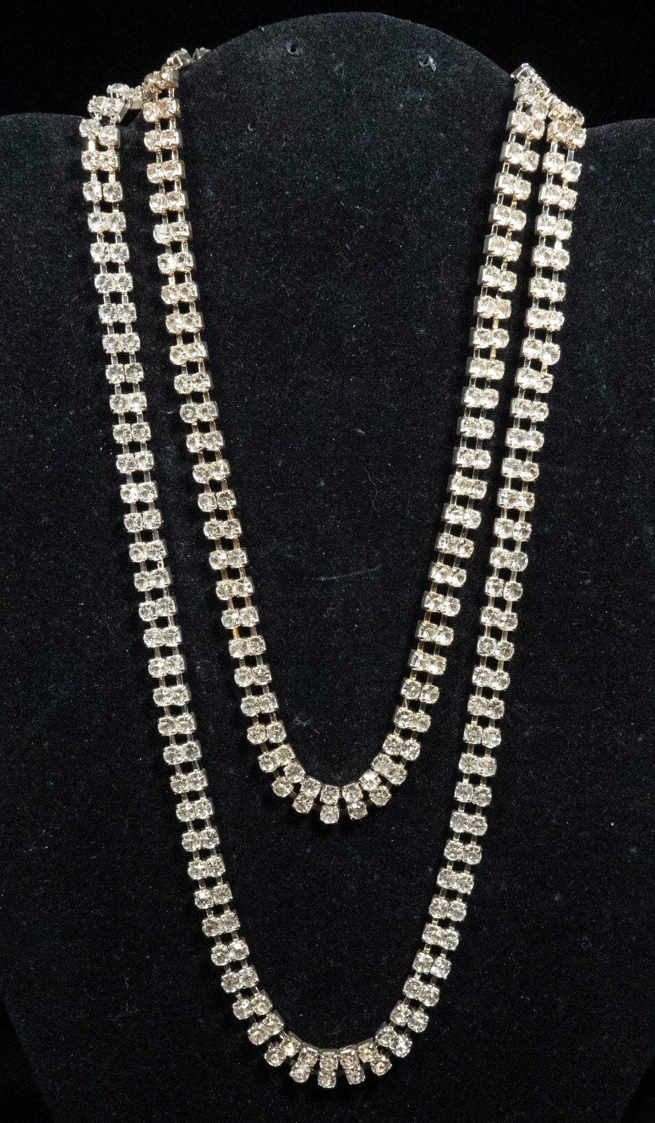 Rhinestone Necklace Goldtone 2 Strand 8mm Wide 39″ Long