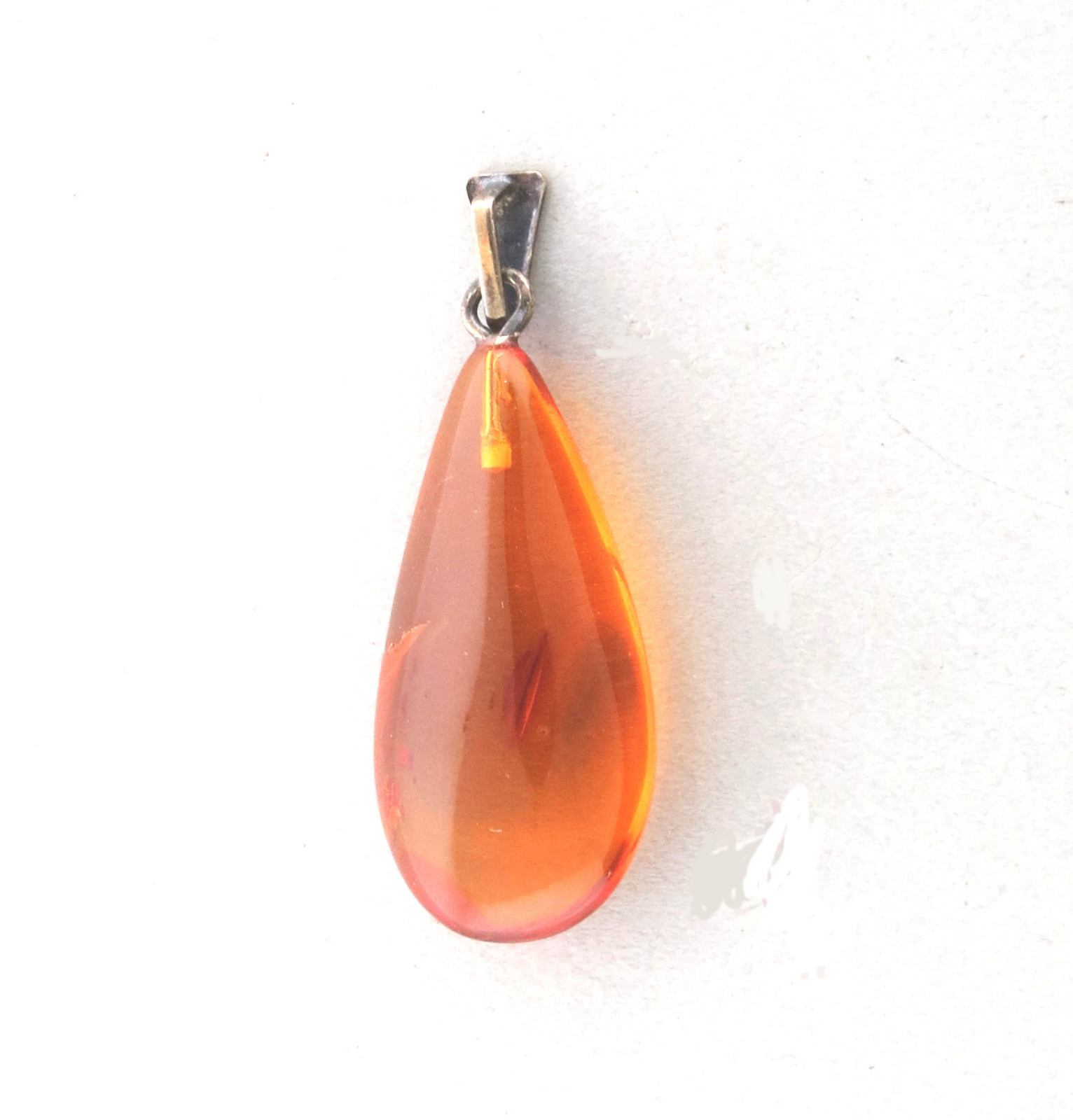 Vintage Amber Pendant Pear Shaped in Sterling Silver 1.25 inch