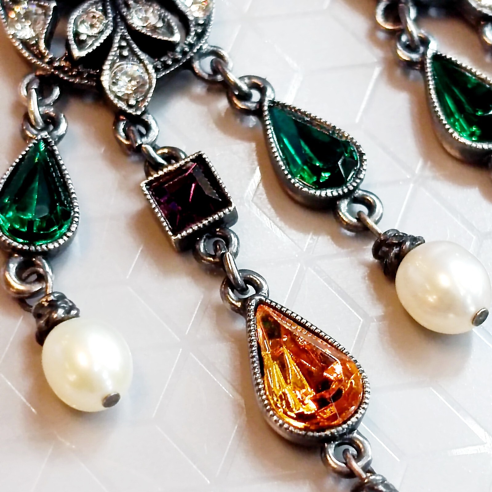 BEN-AMUN Crystals Chandelier Silver Tone Earrings , Length 3.2 inch