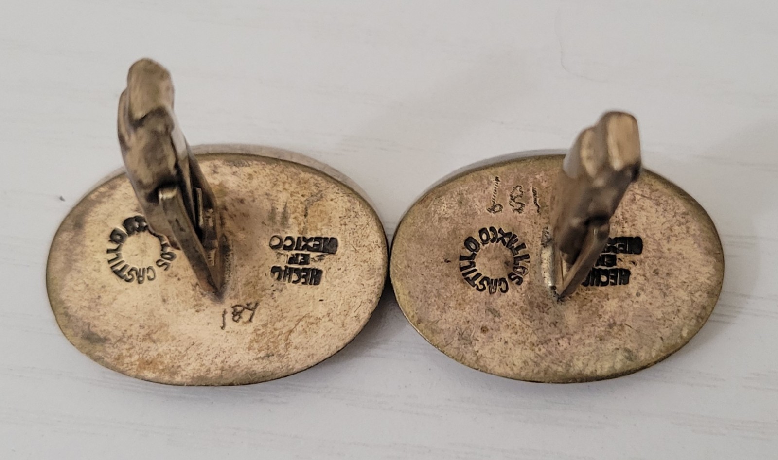 Los Castillo Taxco Pegasus Cufflinks Brass Mid Century Signed Vintage Rare