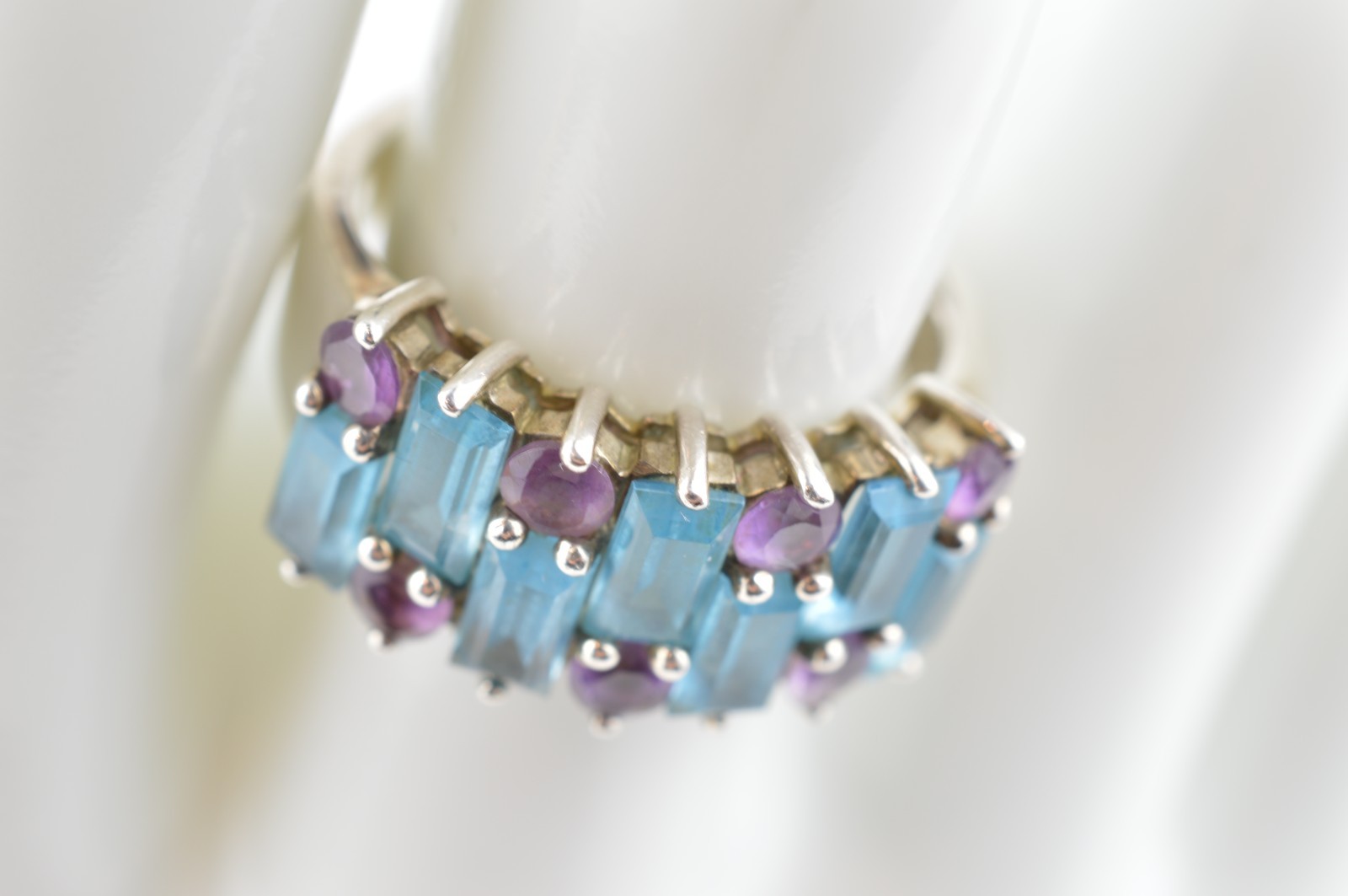 HN Ring Sterling Silver 925 with Topaz and Amethyst, Size 7.75