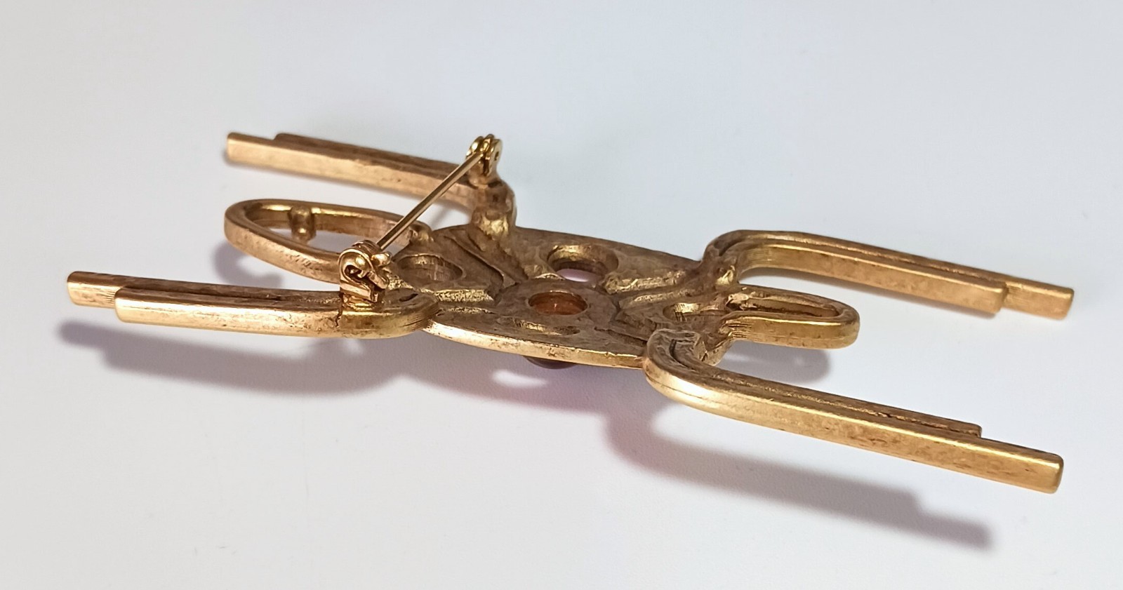 Vintage Gold-tone Insect Bug Brooch w/ Enamel Body & Translucent Cabochon