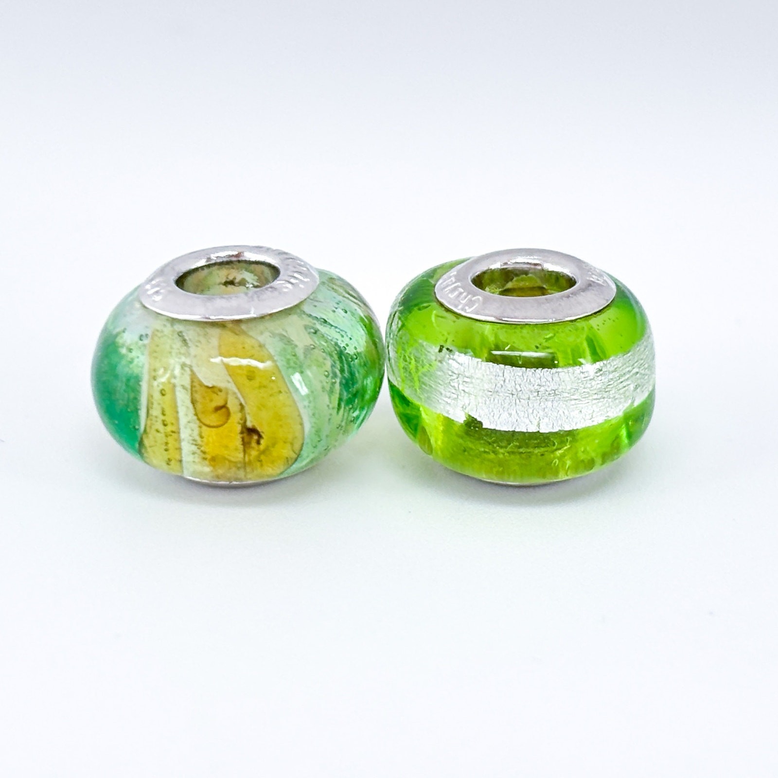 Vintage Chrysalis Sterling Silver 925 Green Dichroic Glass Spacer Charm Beads