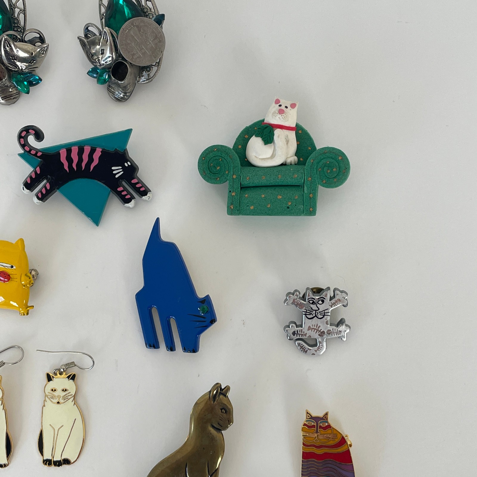 Vtg WHIMSICAL CAT Brooch Lot 50s 70s 80s Jewelry Artisan Burch Pinback Earrings