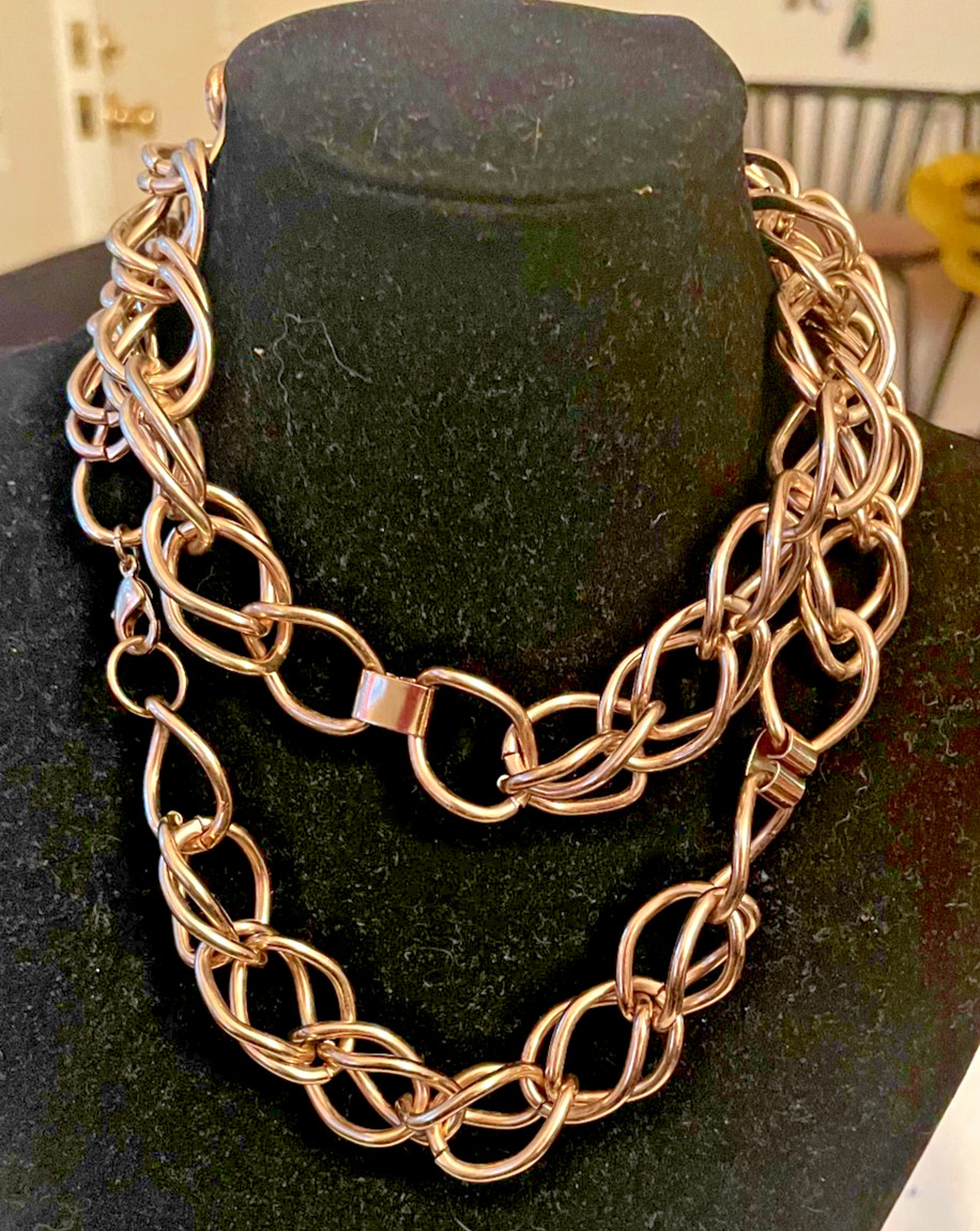 Vintage Long Gold Tone Double Link Chain Necklace very nice and unique