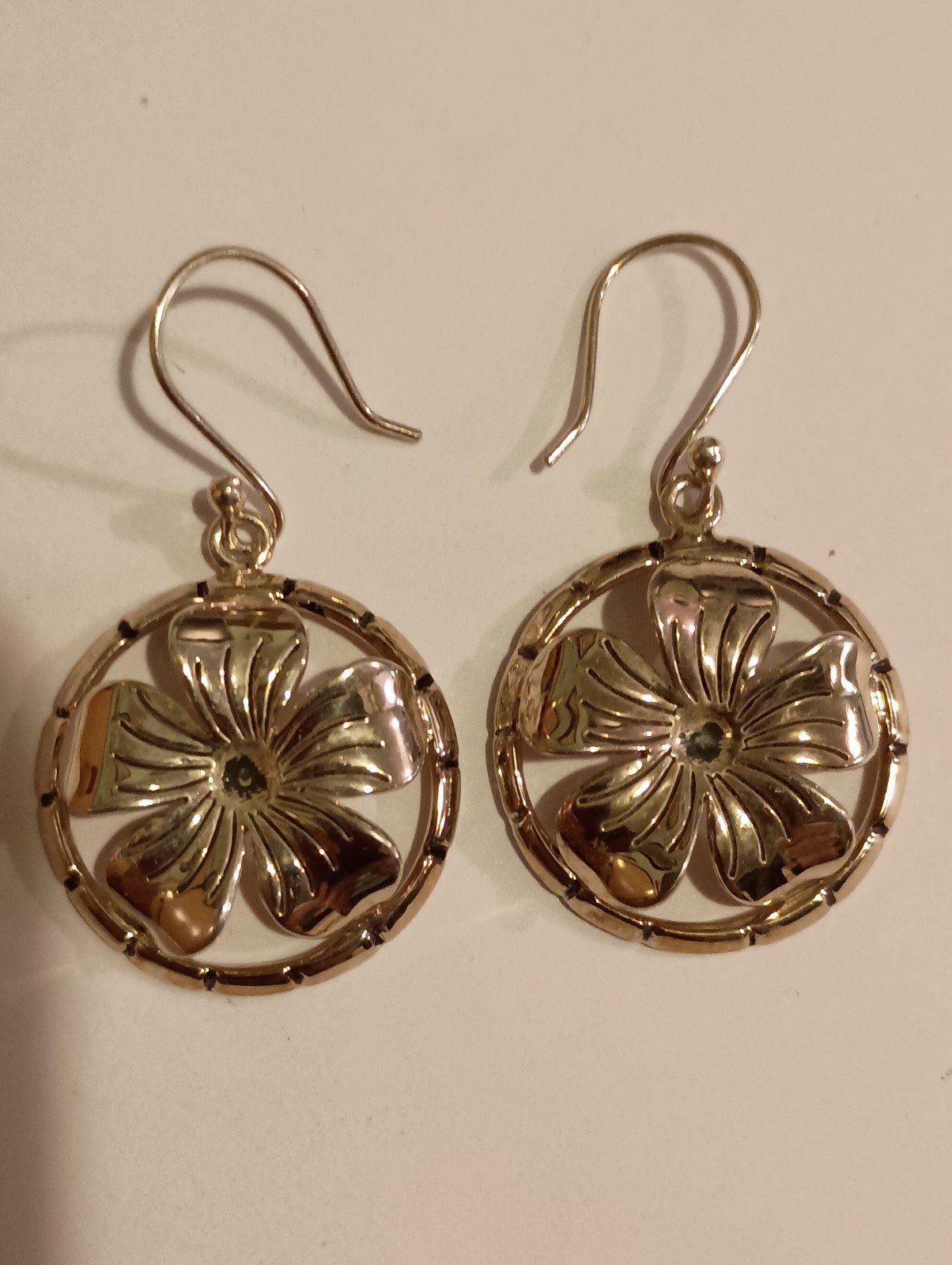 925 Sterling Silver ATI Mexico Round Flower Drop Dangle Hook Earrings! Beautiful