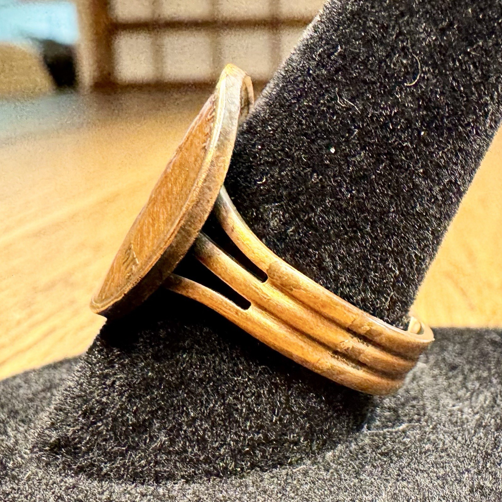 Vintage 1975 Lincoln Penny Copper Coin Ring Adjustable Statement Jewelry Sz 7.75