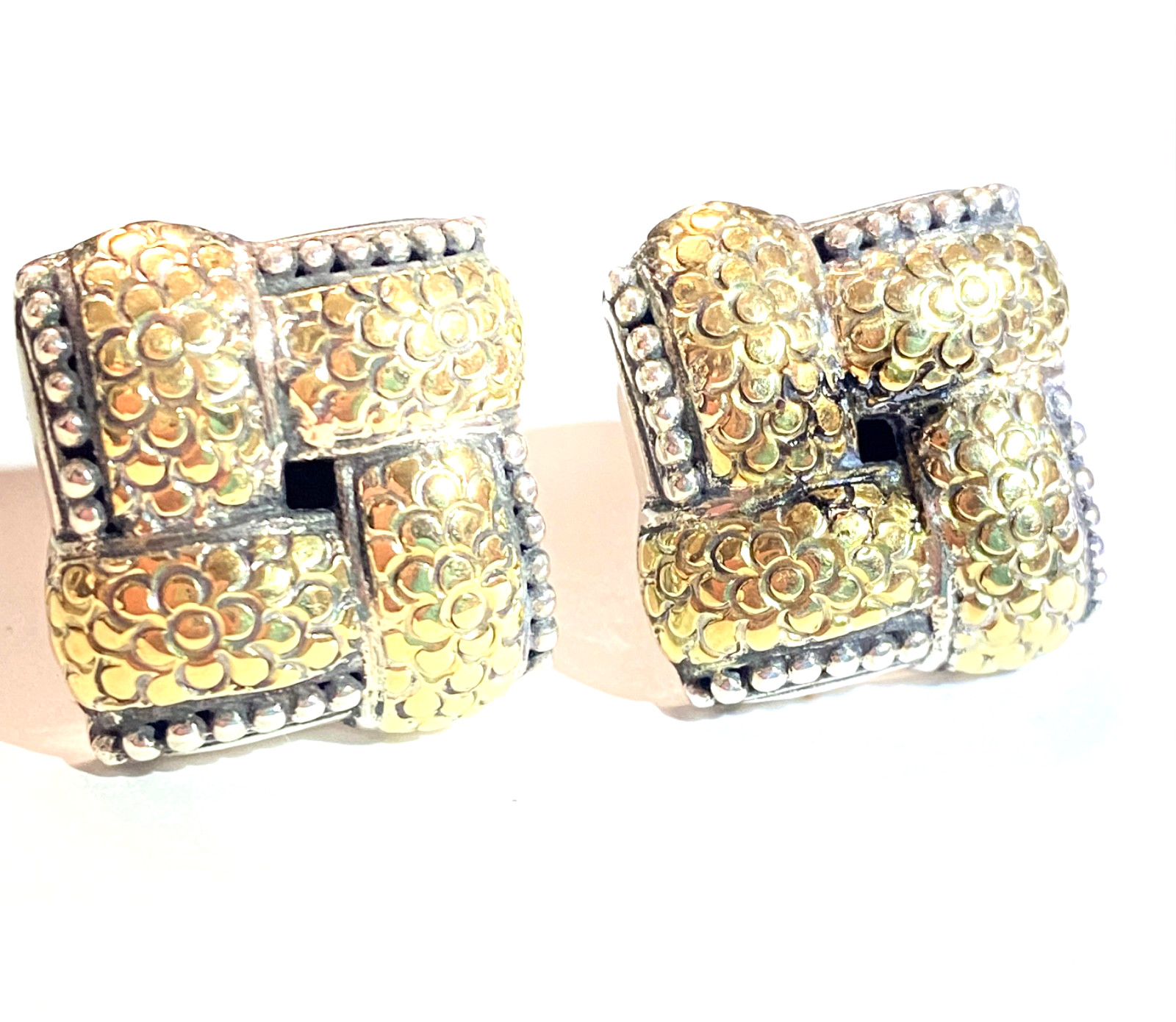 Vintage Sterling & 18k Gold John Hardy “The Dot Collection” Woven Earrings 3/4″
