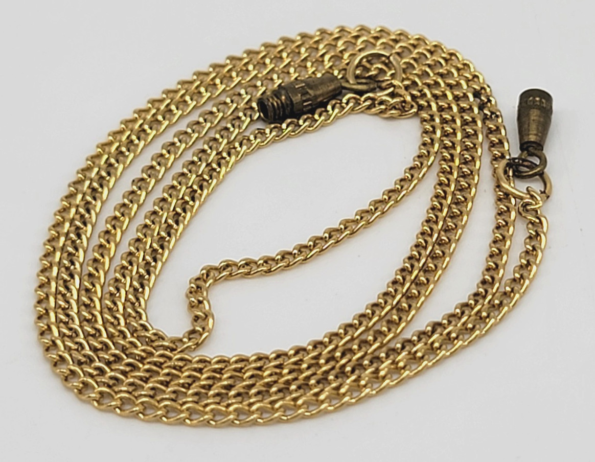 Gold Tone 23.5″ Thin Curb Link Chain Necklace Delicate Minimalist Barrel Clasp