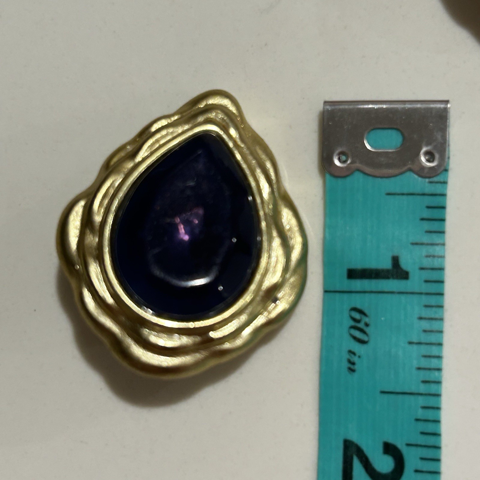 Elegant Gold Tone and Deep Purple/Blue Teardrop clip on Earrings