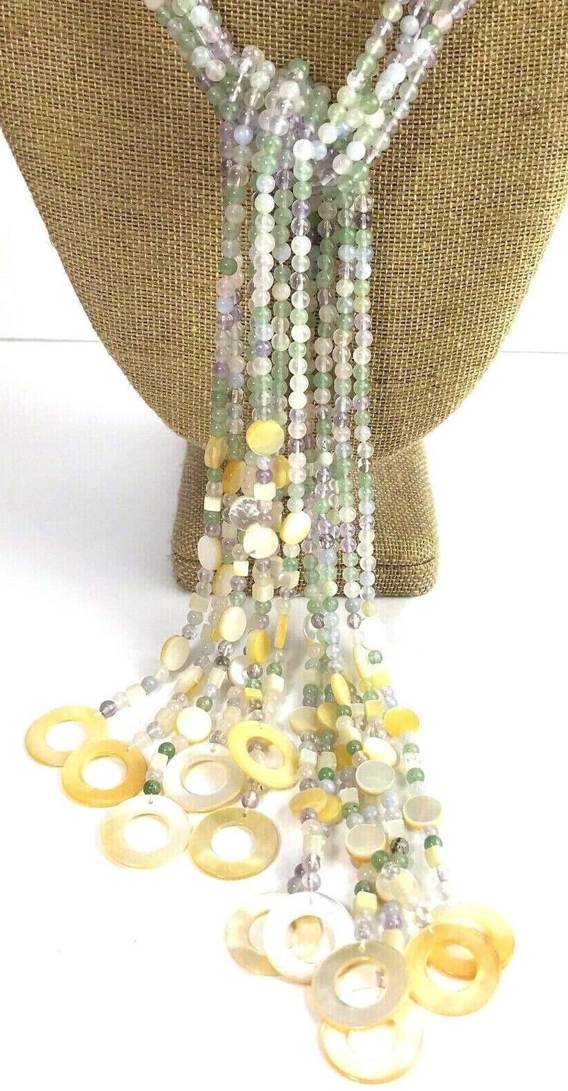 Multi Strand Sajen Wrap Necklace Semi Precious Stones Bead MOP Shell
