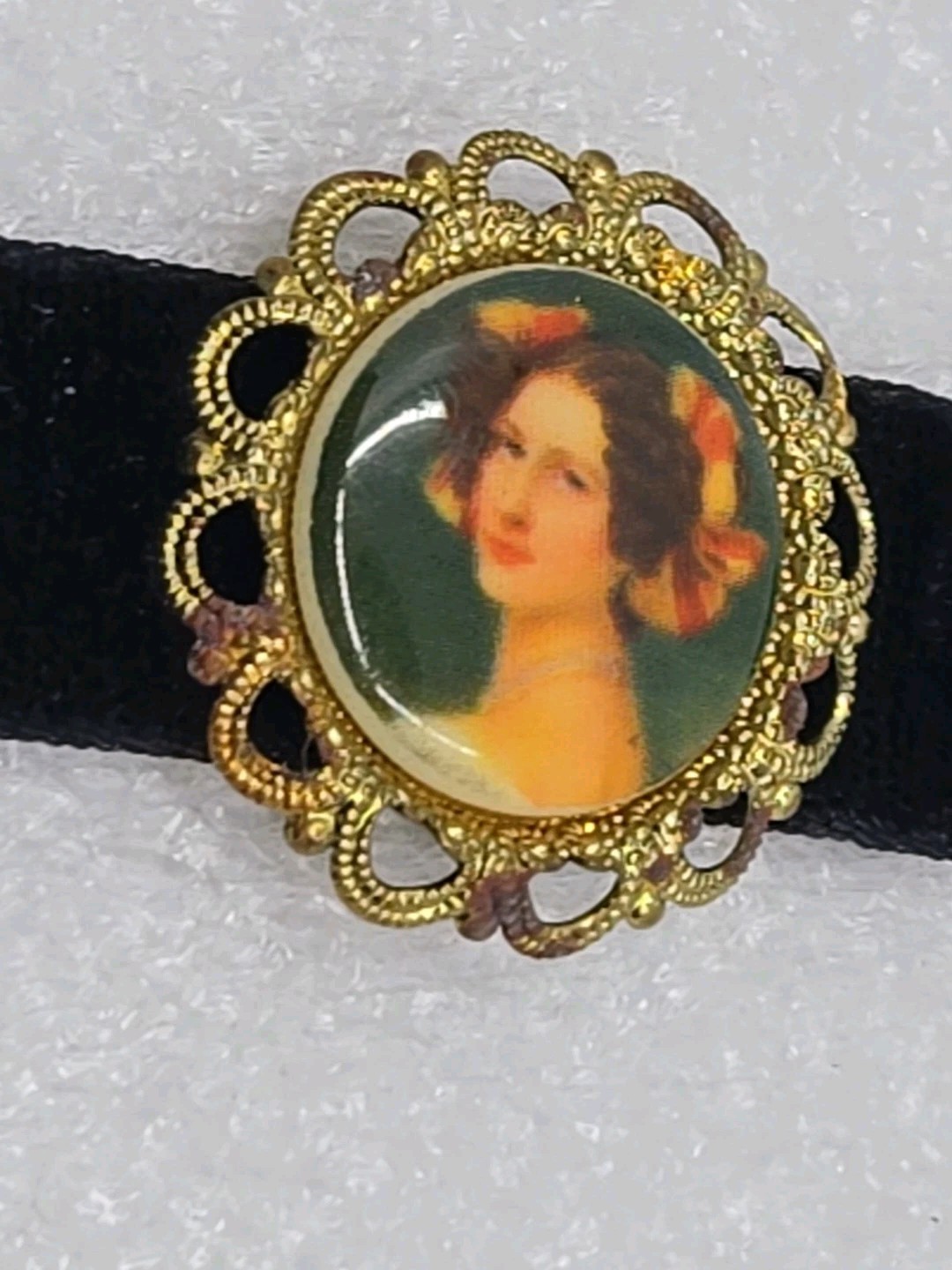 Vintage ART Portrait Cameo Black Velvet Choker Victorian Style W Germany