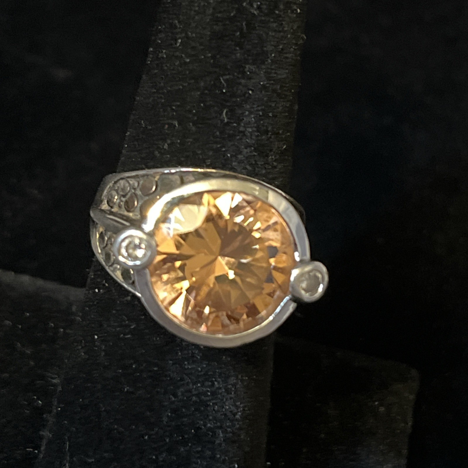 Vintage Sterling Silver Citrine Pebbled Statement Ring Size 7 Chunky 10.2g
