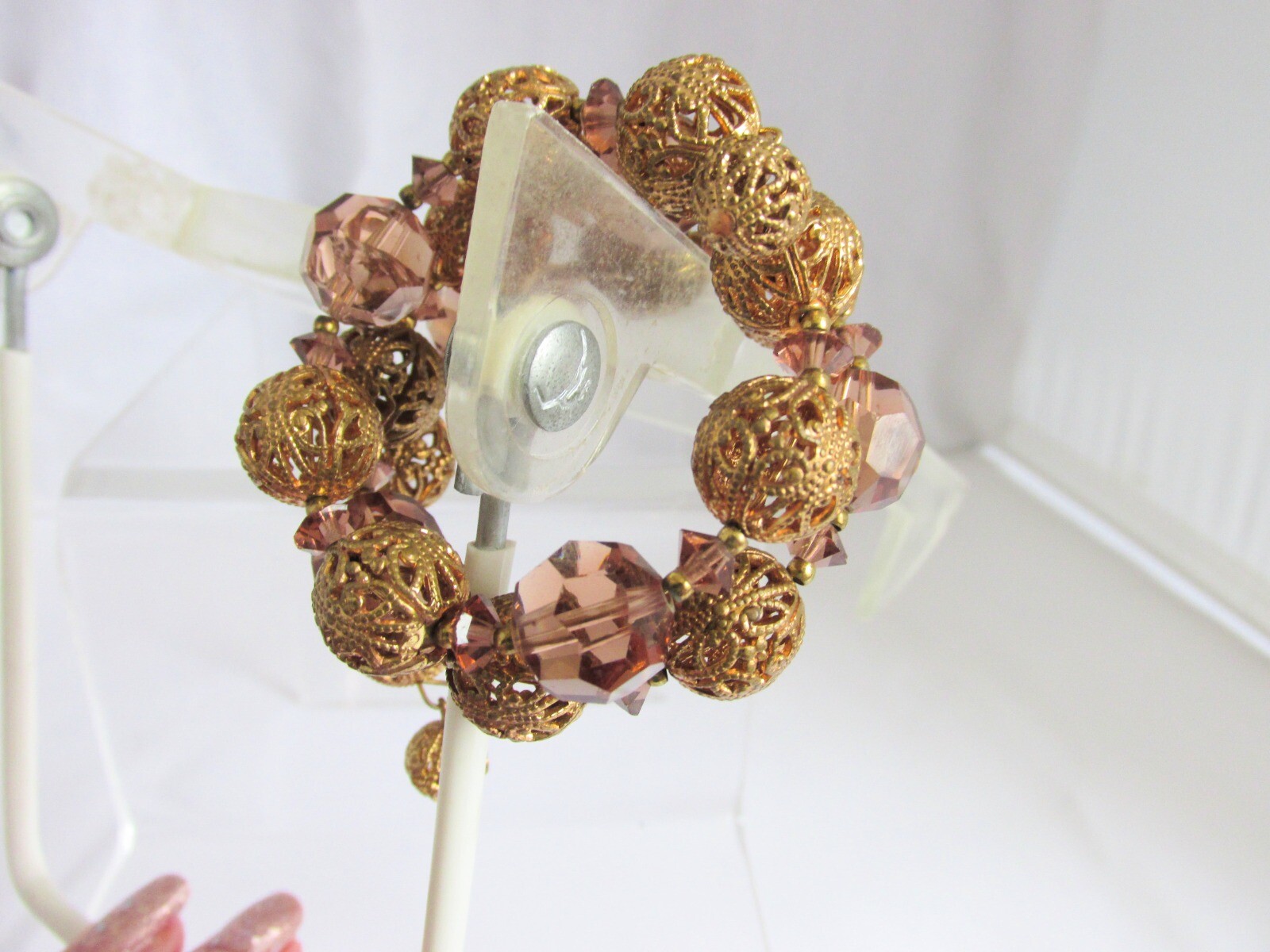 Vintage Topaz Glass Crystals & Gold Plate Filigree Metal Beads Wrap Bracelet