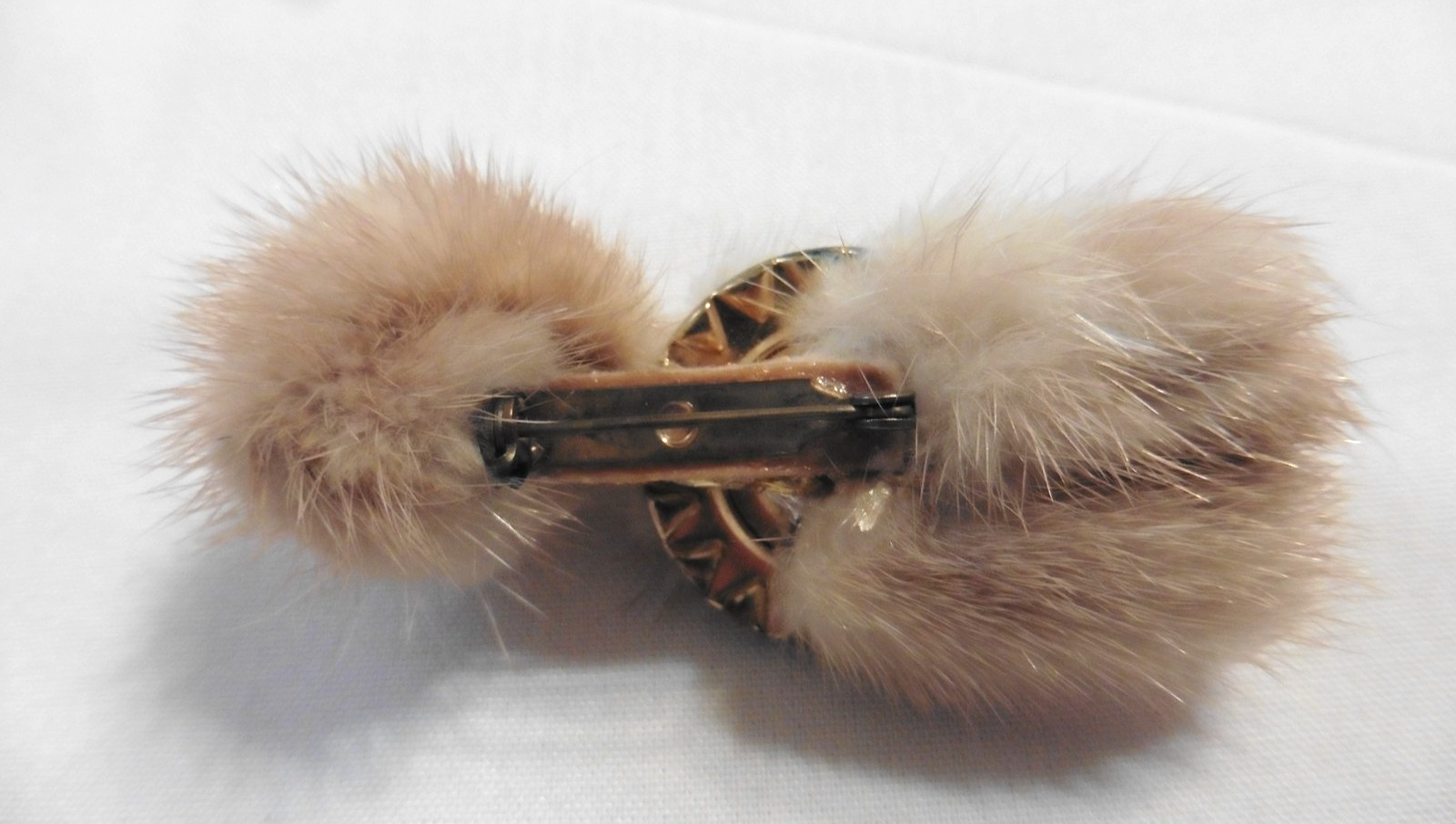 Vintage 1950’s 1960s Mink Fur Dog Brooch Faux Gold/silver/diamond Great Detail