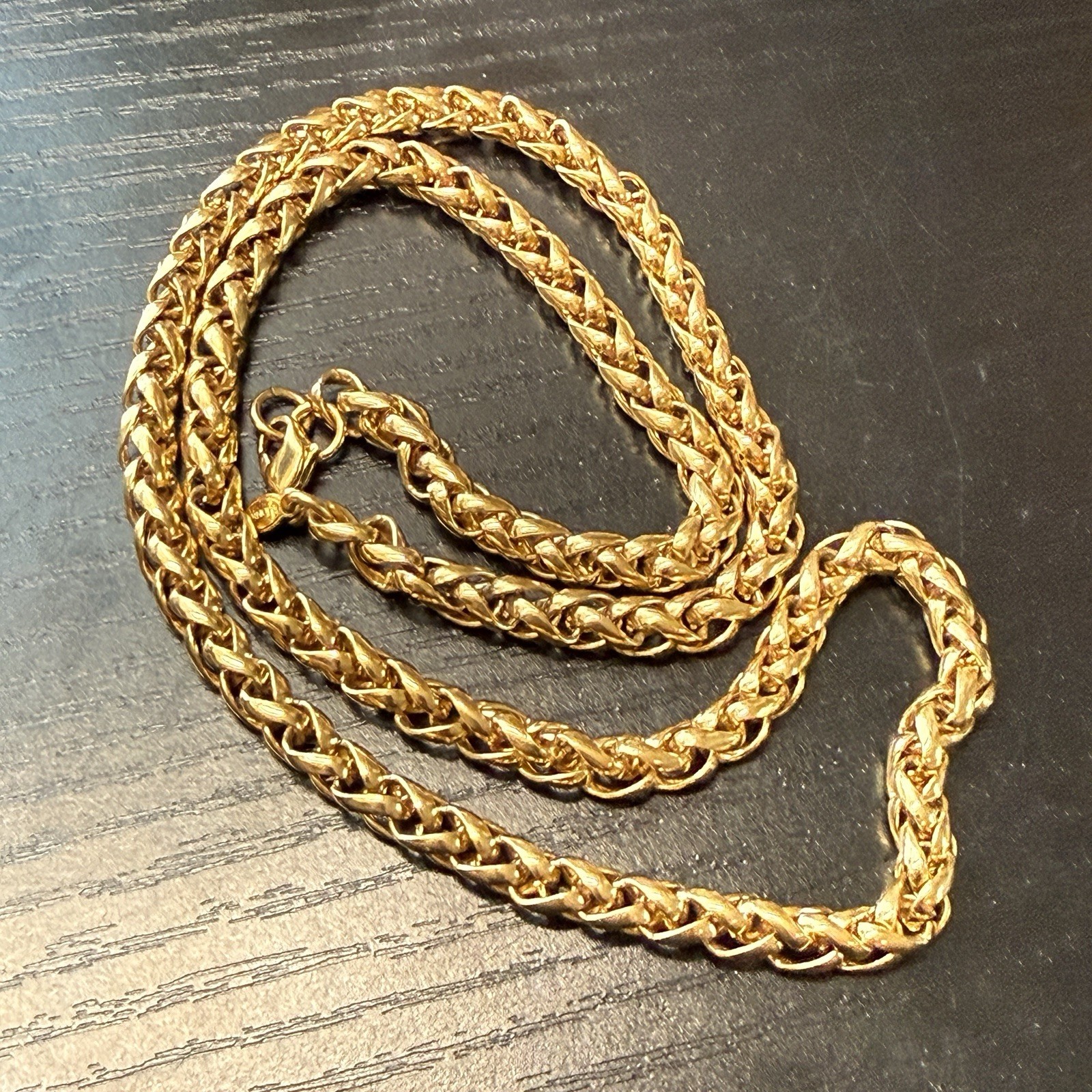 Vintage MONET Gold Plated Thick Wheat Spiga Chain Necklace 24″ Chunky