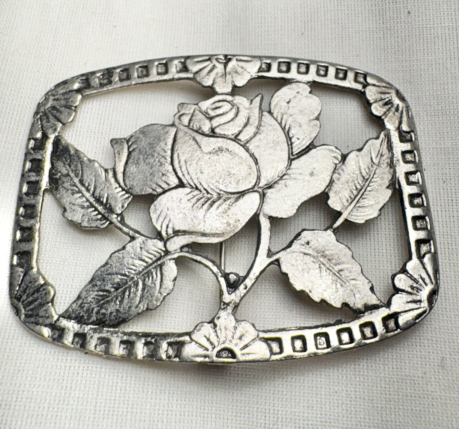 Vintage 1930s-1950s Openwork Rose Brooch – Floral Art Nouveau Revival – 26g