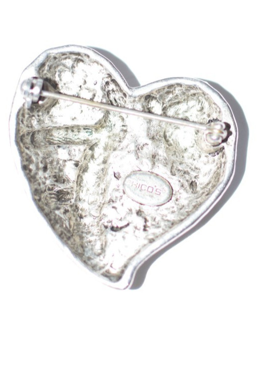 Signed Chico’s patriotic silver tone red white and blue heart brooch