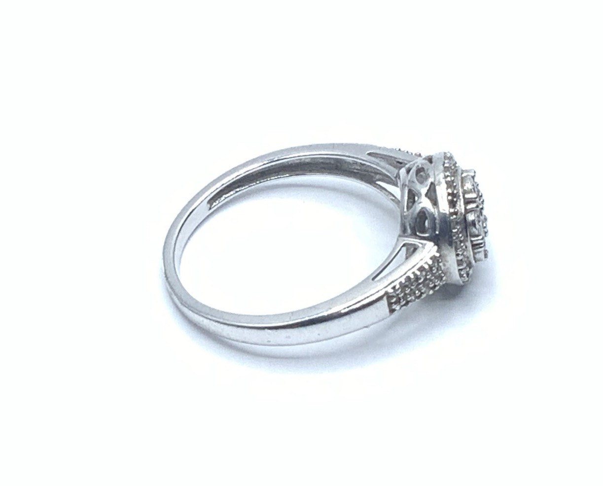 Allure Gems SK9 Sterling Silver Diamonds Cluster Halo Band Ring – Sz 7.25
