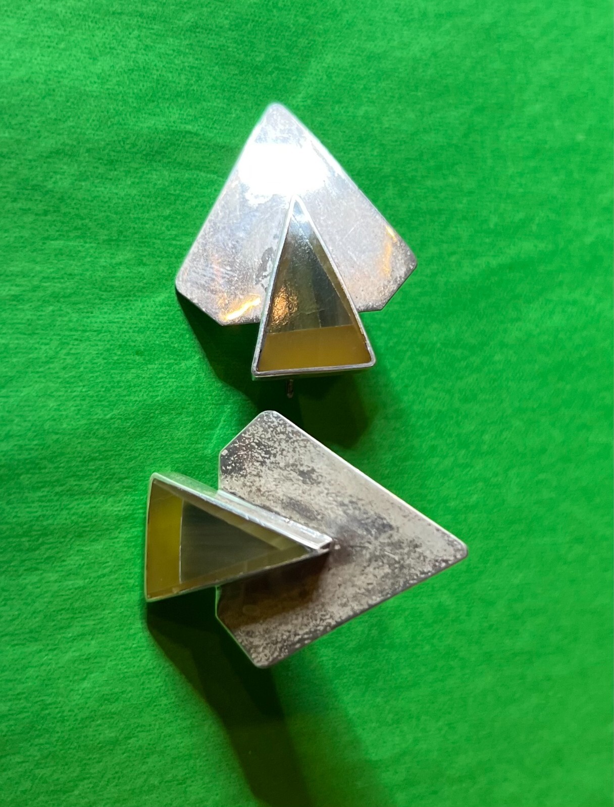 Vintage Peter Vadja Signed Sterling Silver MCM Arrowhead Inlaid Earrings