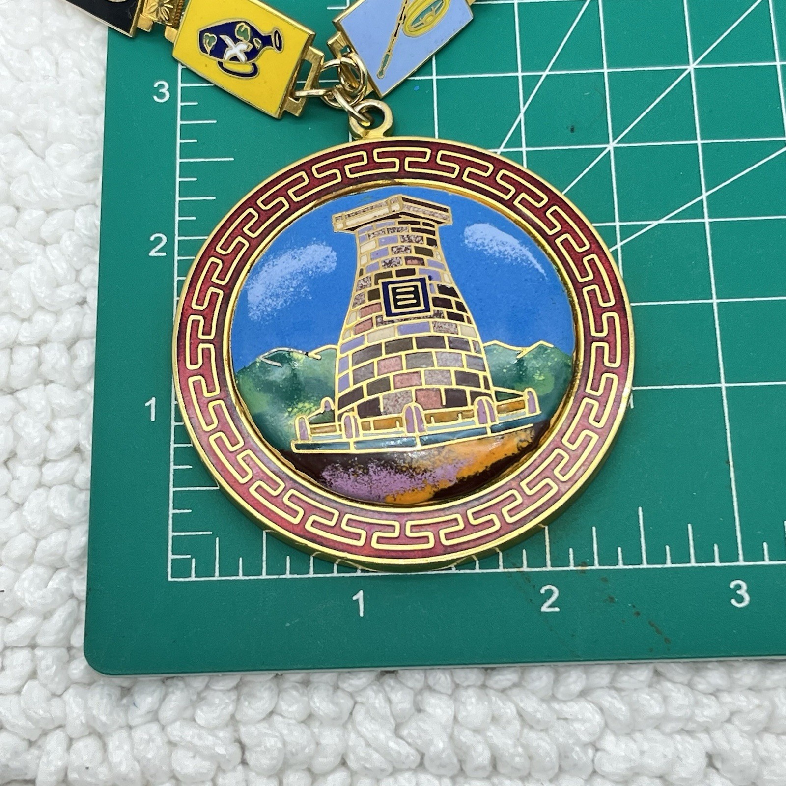 Vintage Bug Co Souvenir Necklace Cloisonné Medallion Various Scenes 30″ READ