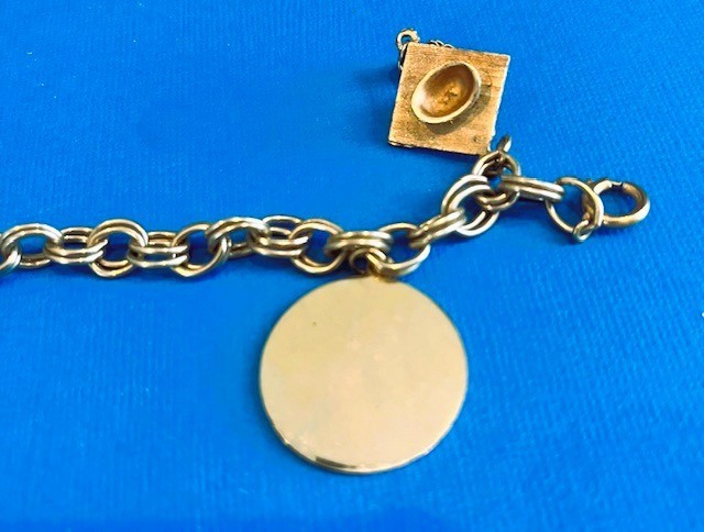 Vintage Starter Charm GraduationBracelet, Gold Tone Links Bangle with 2 Charms