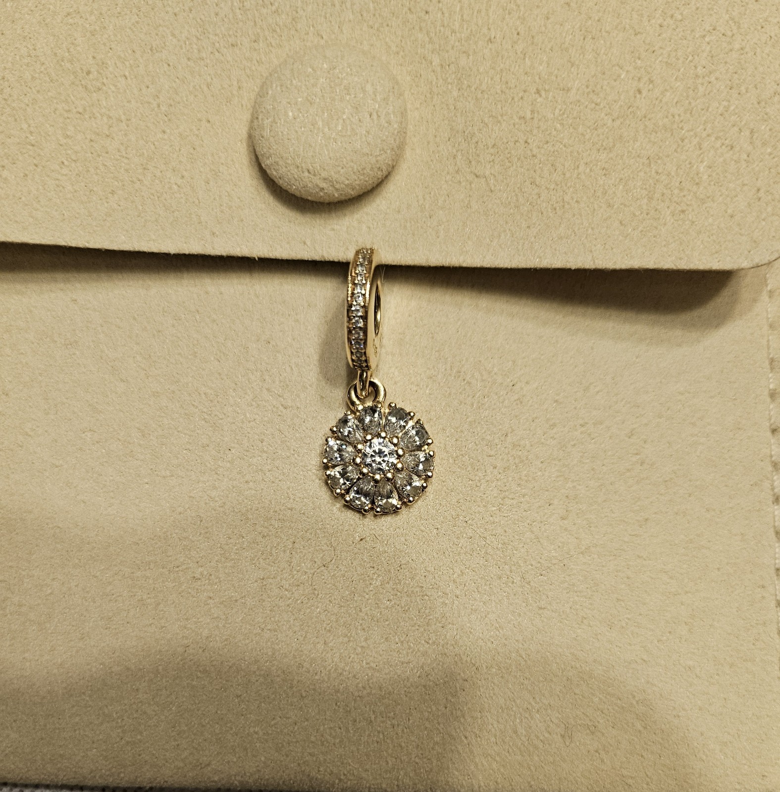 Pandora 14k Solid Y. Gold CZ Embellished Floral Drop Dangle Charm Retired 🌼