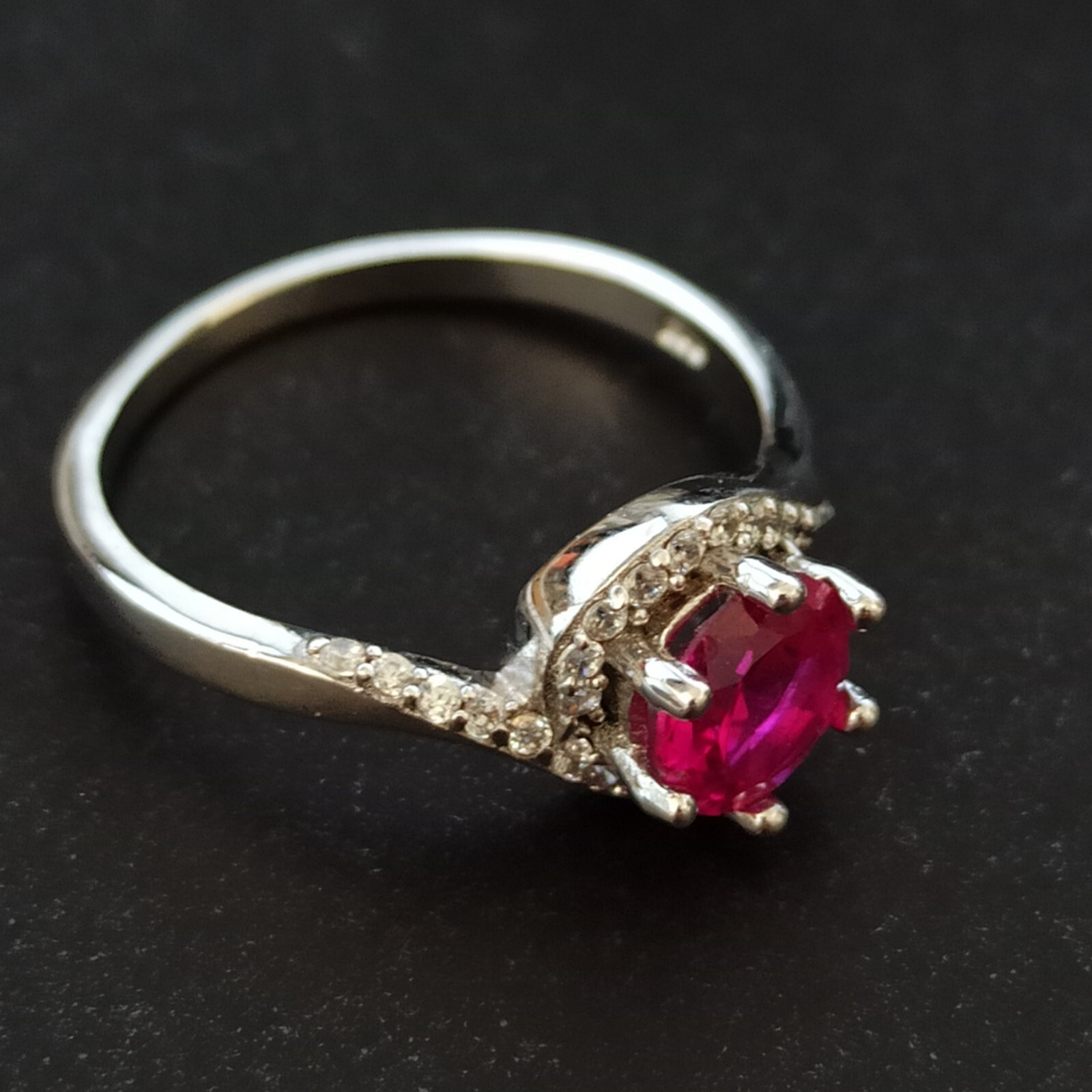 Sterling Silver Ruby Ring Bright Fuchsia Pink Tested 925 Feminine Classic Gift