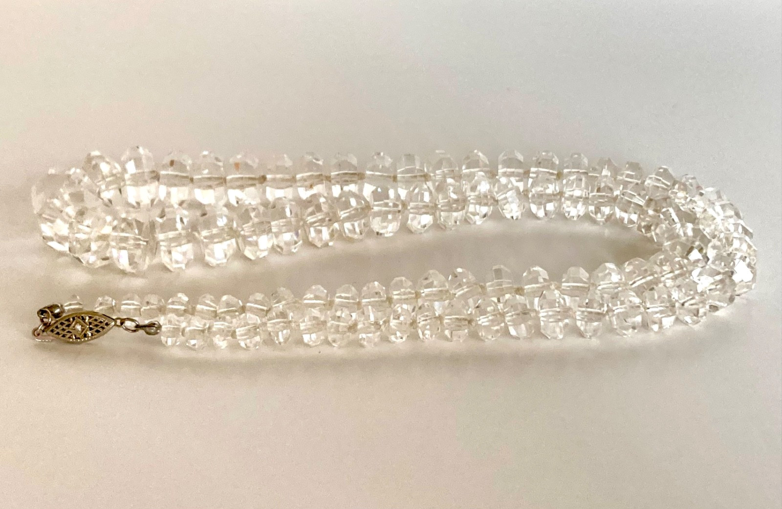 Art Deco Rock Crystal Graduated Hand Knotted 14k Diamond Clasp