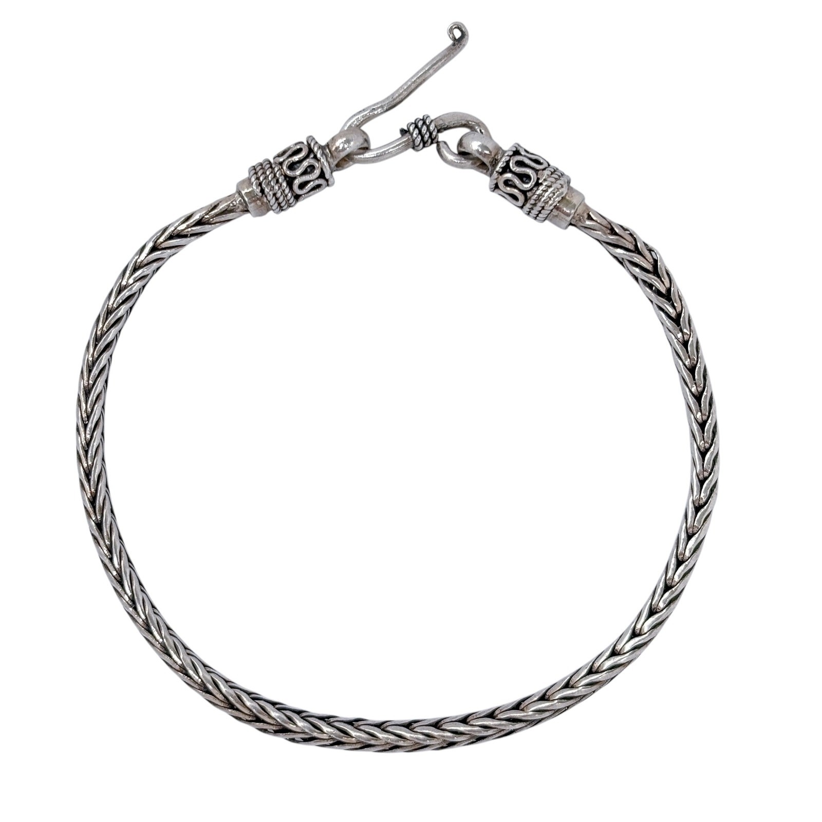 Vintage Sterling Silver 925 Wheat Chain Hook Bracelet 8″